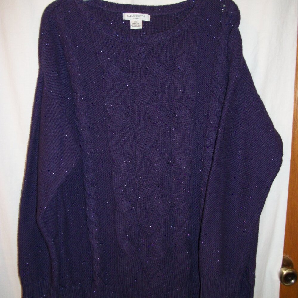 Liz Claiborne NWT SZ 2X Sparkly Grape Cable Sweater